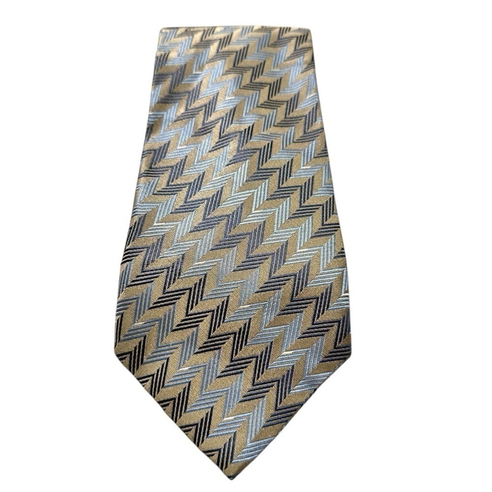 Crazy Horse - Brown/Blue Chevron Print 100% Silk Tie
